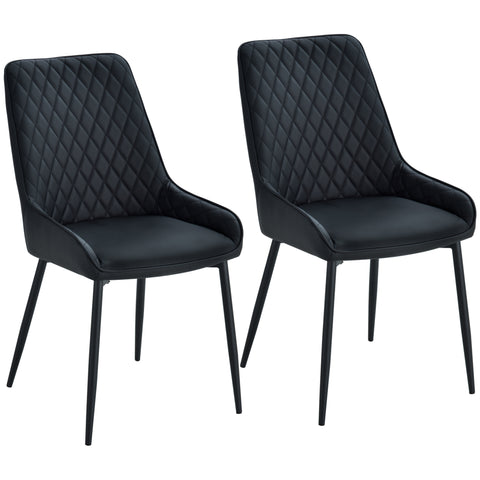 Dining Chairs Set of 2, Modern PU Leather Upholstered Kitchen Chairs with Diamond Tufted Backs and Steel Legs for Living Room, Dining Room, Bedroom, Black
