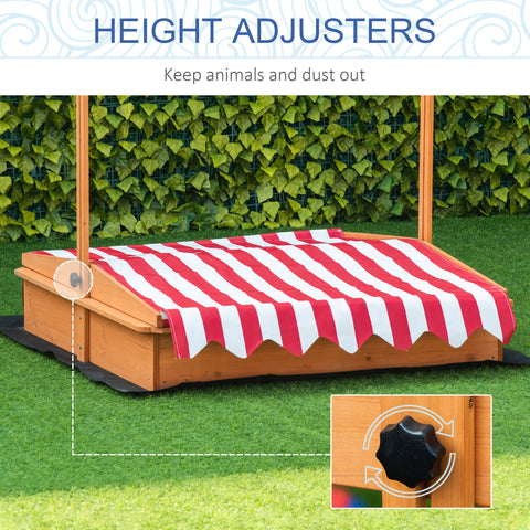 Kids Wooden Sandbox with Adjustable Height Cover and Toy Bin Storage, Children Sand Play Station Outdoor,Bottom Liner, for Backyard, Ages 3-7