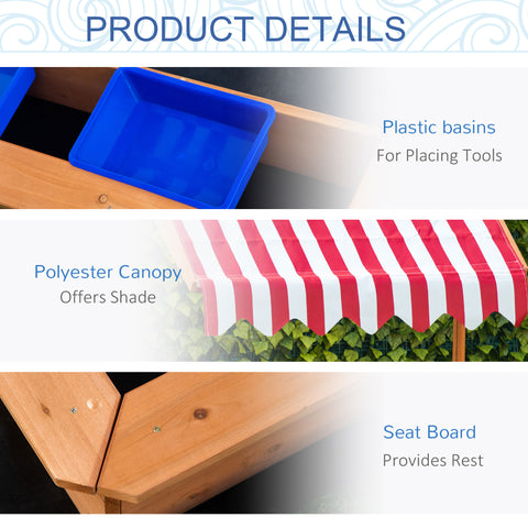 Kids Wooden Sandbox with Adjustable Height Cover and Toy Bin Storage, Children Sand Play Station Outdoor,Bottom Liner, for Backyard, Ages 3-7