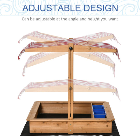 Kids Wooden Sandbox with Adjustable Height Cover and Toy Bin Storage, Children Sand Play Station Outdoor,Bottom Liner, for Backyard, Ages 3-7