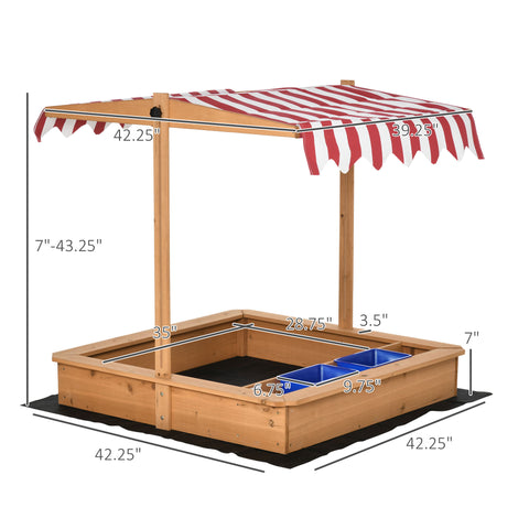 Kids Wooden Sandbox with Adjustable Height Cover and Toy Bin Storage, Children Sand Play Station Outdoor,Bottom Liner, for Backyard, Ages 3-7